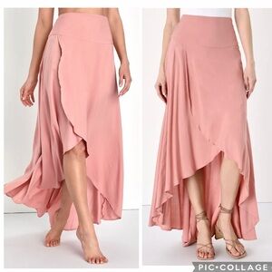 O’Neil Ambrosio Mauve Pink High-Low Faux Wrap Maxi Skirt | Size Small